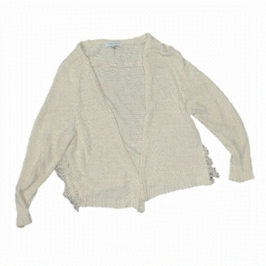 LARGE John and Jenn Fringed Cream Beige Knit Open Cardigan - Size small